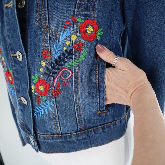 Bagatelle Denim Trucker Jacket Womens S Blue Boho Bohemian Retro Eclectic Casual - Picture 8 of 16